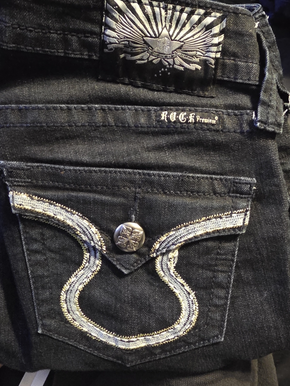 Rock Revival Black Skinny Jeans with Silver Embroidered Pocket